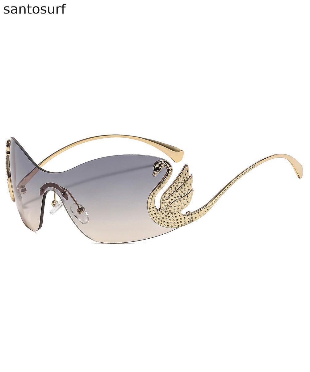 European And American Grey Frameless Integrated Sunglasses