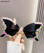 Beautiful Yellow Metal Butterfly Floral Sunglasses