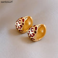 Red Enamel Leopard Pattern Hoop Earrings