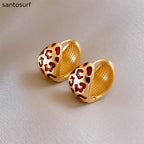 Red Enamel Leopard Pattern Hoop Earrings