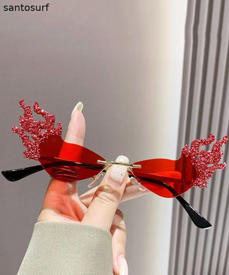 Vogue Coffee Metal Zircon Flame Party Sunglasses