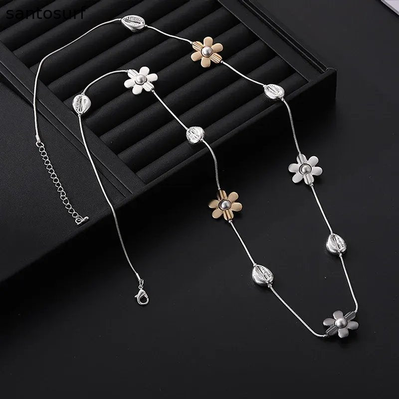 Flower Contrast Fashion Metal Necklace