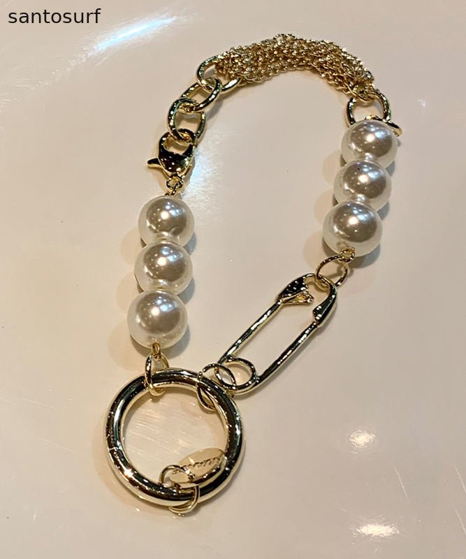 Fine Gold Stainless Steel Alloy Pearl Chain Charm Bracelet
