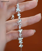 Chic White Natural Freshwater Pearl Mother Of Pearl Zircon Adjustable Silver Bracelet