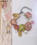 Fashion Rainbow Stainless Steel Floral Pearl Tassel Charm Bracelet