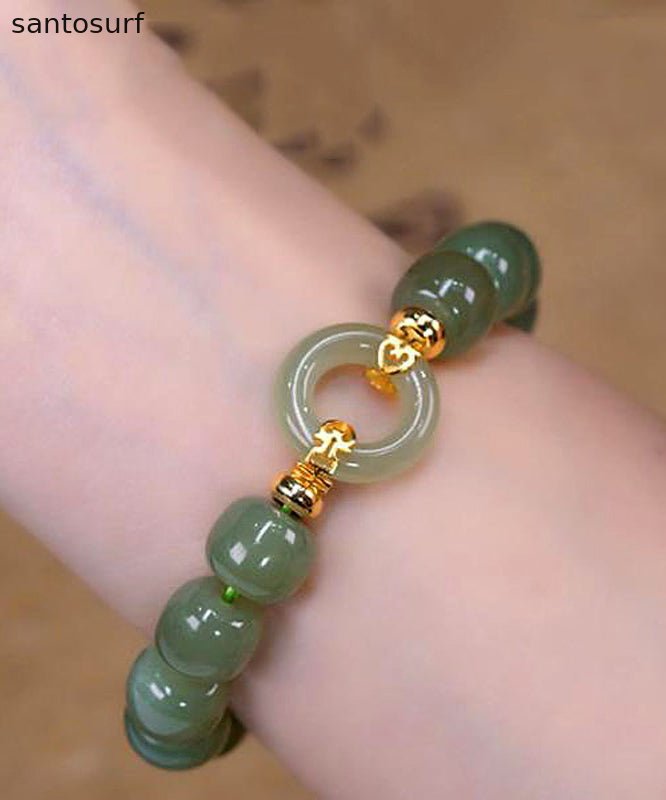 Boutique Green Alloy Jade Ping An buckle Chain Bracelet