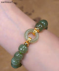 Boutique Green Alloy Jade Ping An buckle Chain Bracelet