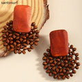 Rustic Charm Wooden Bead Earrings