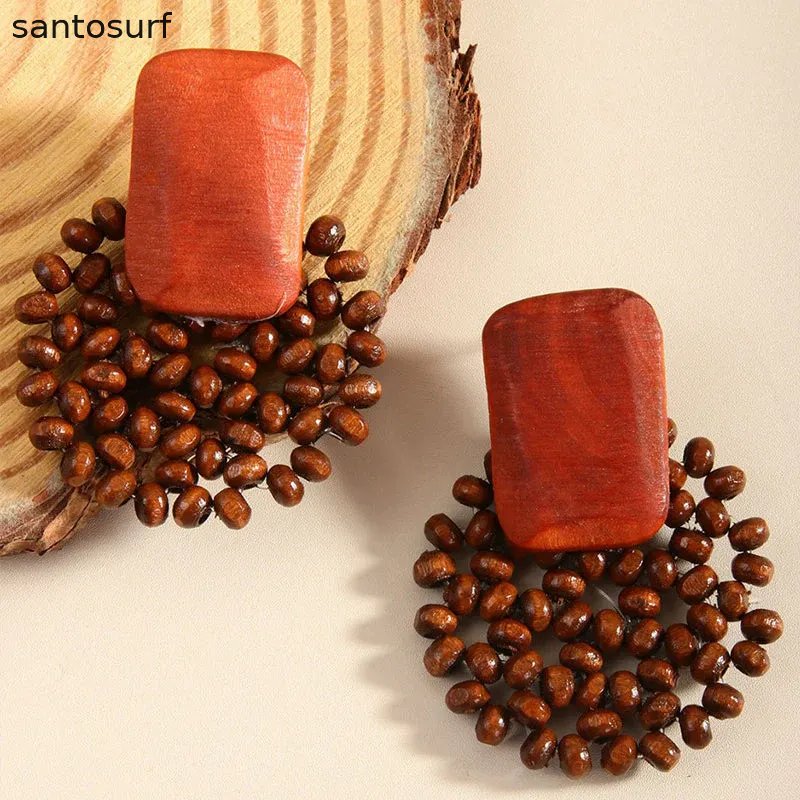 Rustic Charm Wooden Bead Earrings