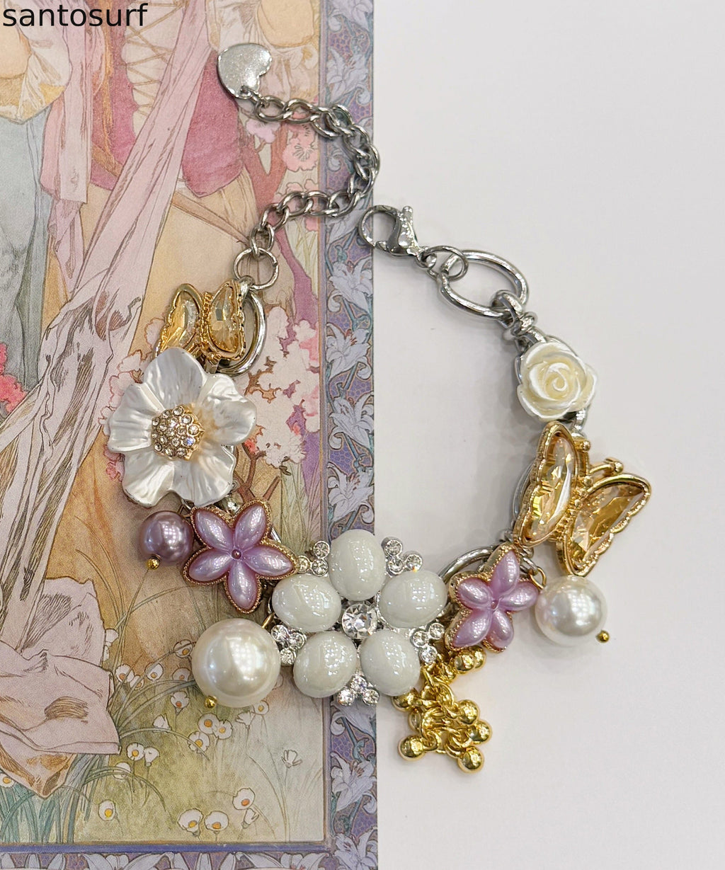 Fashion Floral Pearl Butterfly Adjustable Alloy Bracelet