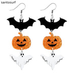 Spooky Night Bat & Pumpkin Earrings