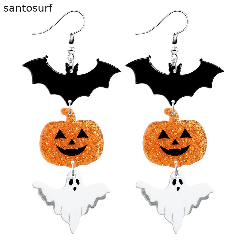 Spooky Night Bat & Pumpkin Earrings
