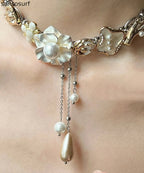 Chic White Floral Tassel Pearl Adjustable Alloy Choker
