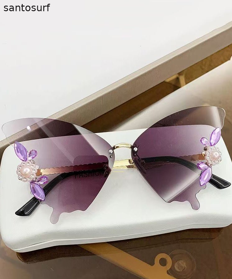 DIY Yellow Metal Zircon Pearl Butterfly Sunglasses