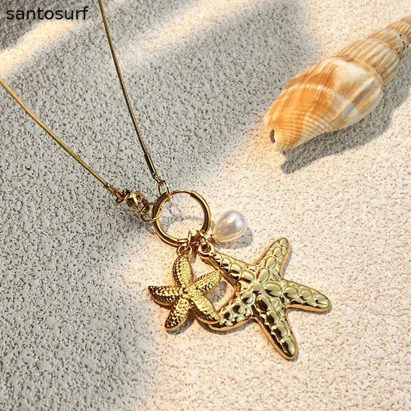 Golden Starfish Pendant Necklace