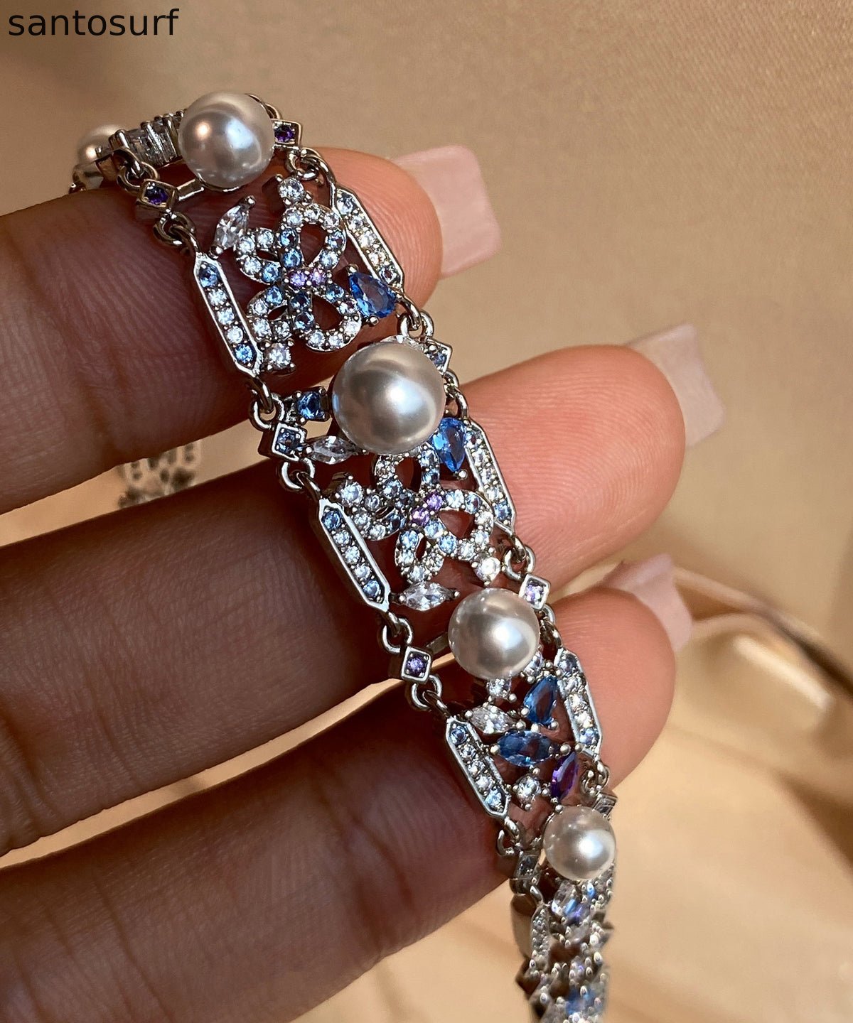 Luxury Pearl Zircon Sapphire Bracelet