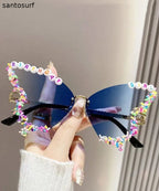 Beautiful Yellow Metal Butterfly Floral Sunglasses