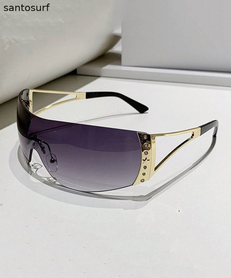 Boho Gold Grey Resin Zircon UV Protection Sunglasses