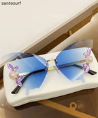 DIY Yellow Metal Zircon Pearl Butterfly Sunglasses