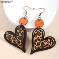 Leopard Heart Wooden Earrings