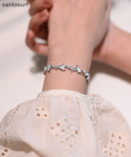 Chic White Natural Freshwater Pearl Mother Of Pearl Zircon Adjustable Silver Bracelet