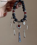 Boutique  Black Sterling Silver Crystal Gem Stone Tassel Charm Bracelet