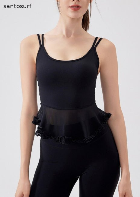 Hot Navy Ruffled Patchwork Sexy Sports Bra