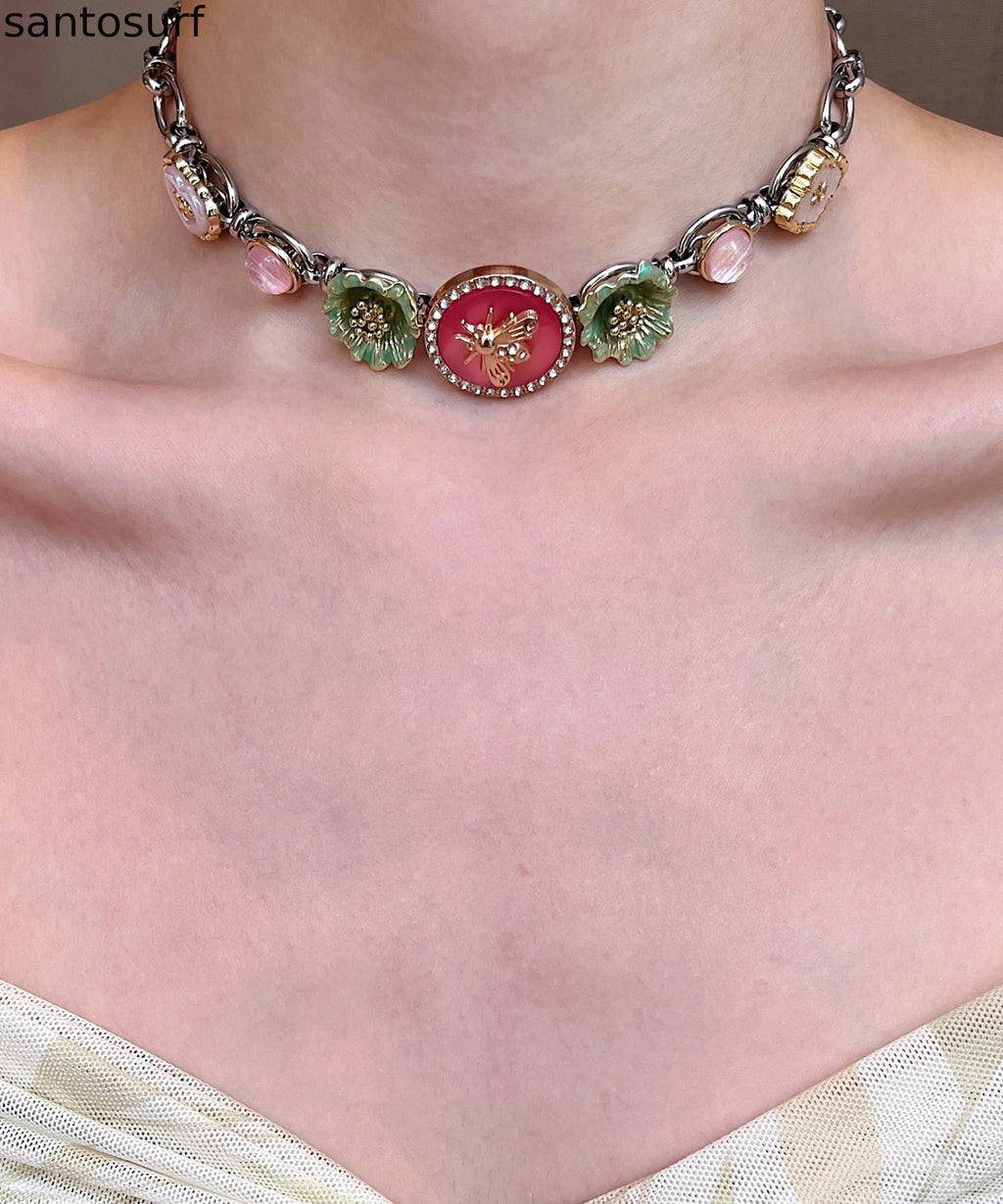 Elegant White Shell Floral Layering Alloy Three Piece Set Pendant Necklace