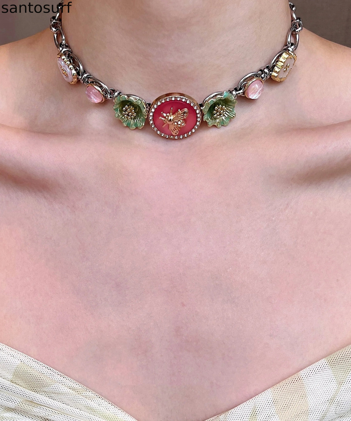 Elegant White Shell Floral Layering Alloy Three Piece Set Pendant Necklace