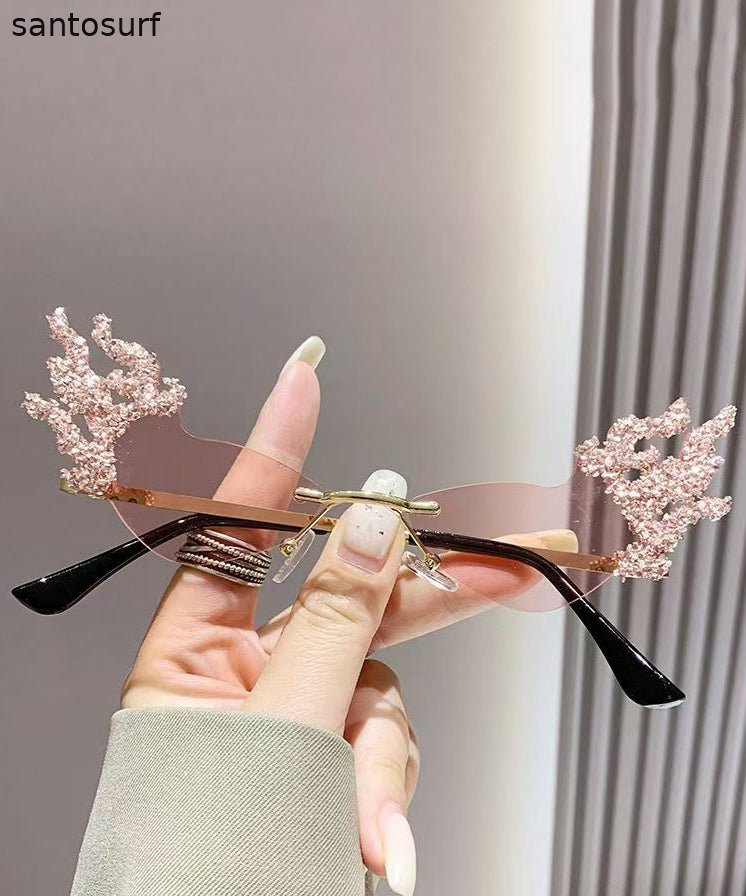 Vogue Coffee Metal Zircon Flame Party Sunglasses