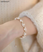 Cute White 14K Gold Pearl Charm Bracelet
