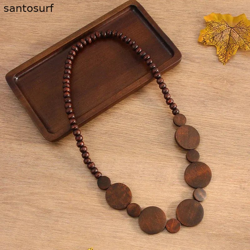 Rustic Wooden Bead Statement Necklace