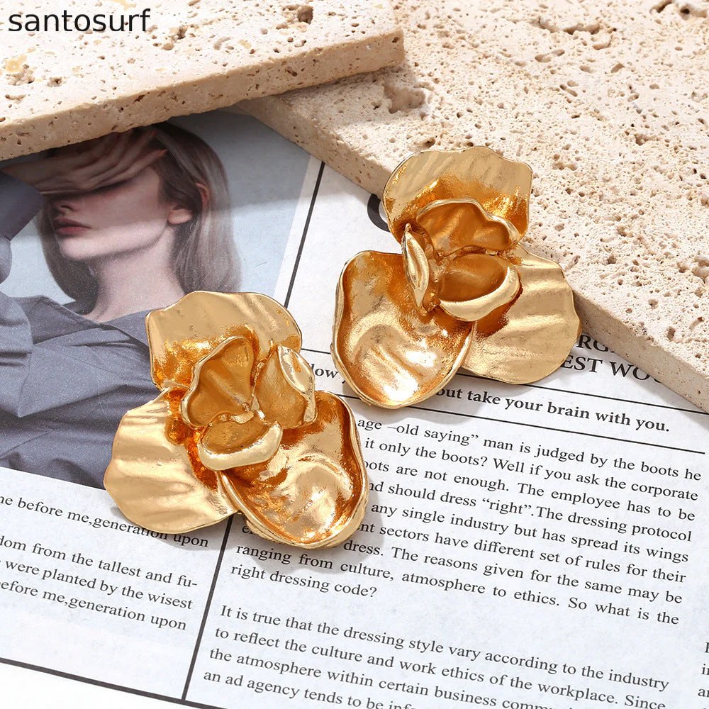 Metallic Petal Statement Earrings