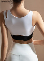Luxury Black White Colorblock O-Neck Bra Crop Top
