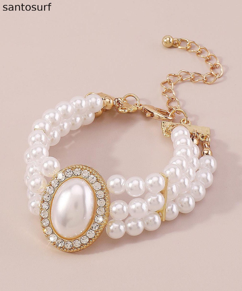 Elegant Gold Copper Alloy Pearl Zircon Resin Tassel Chain Bracelet