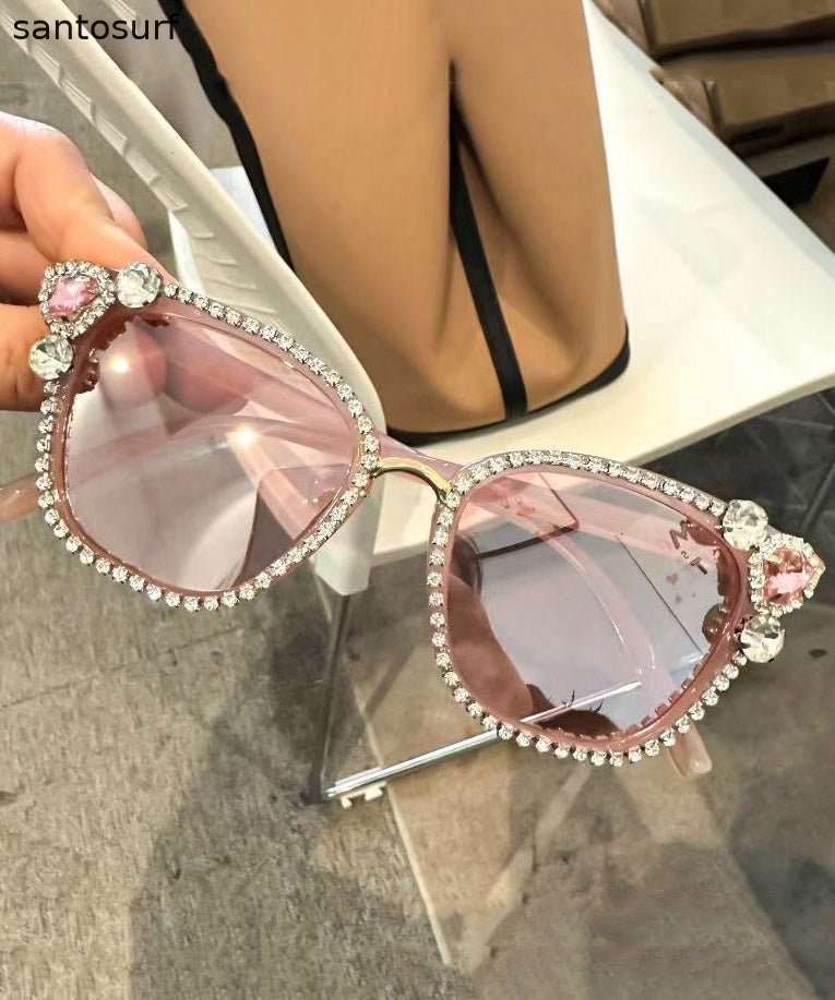 Cute Black Resin Zircon Cat's Eye Sunglasses