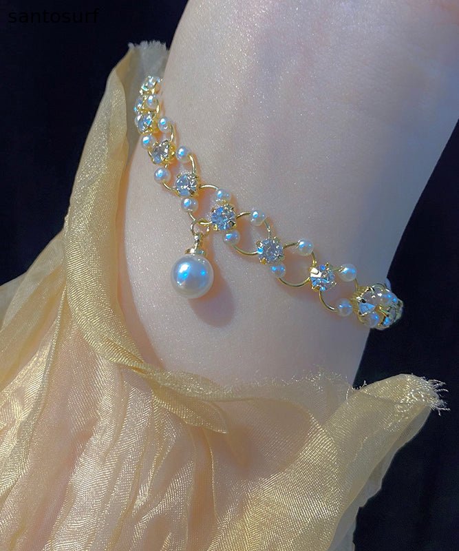 Stylish Gold Copper Alloy Zircon Pearl Charm Bracelet