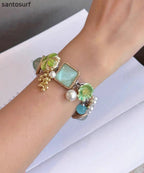 Holiday Colorblock Stainless Steel Floral Pearl Tassel Charm Bracelet