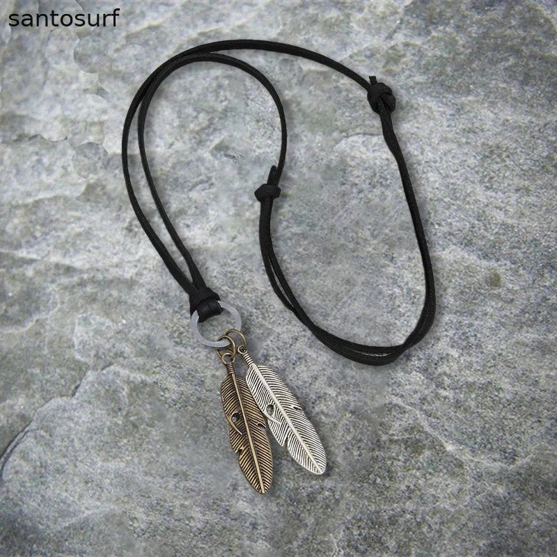 Vintage Alloy Feather Leather Necklace