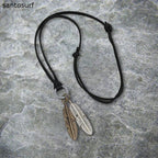 Vintage Alloy Feather Leather Necklace