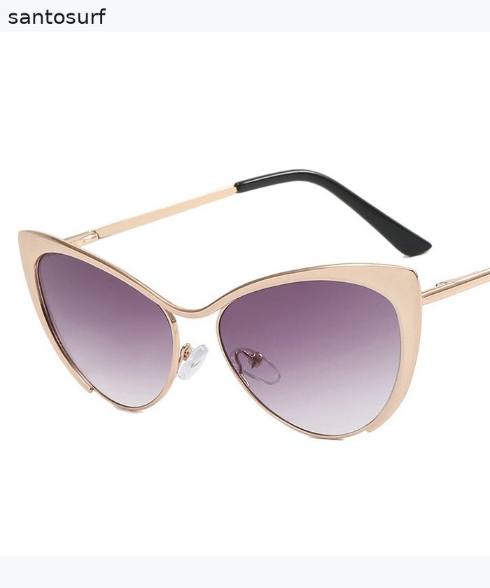 Retro Silver Edge Gradient Tea Metal Cat Eye Sunglasses