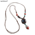 Bohemian Beaded Stone Pendant Necklace