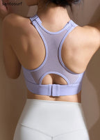 Style Purple Patchwork Cold Shoulder Sports Bra