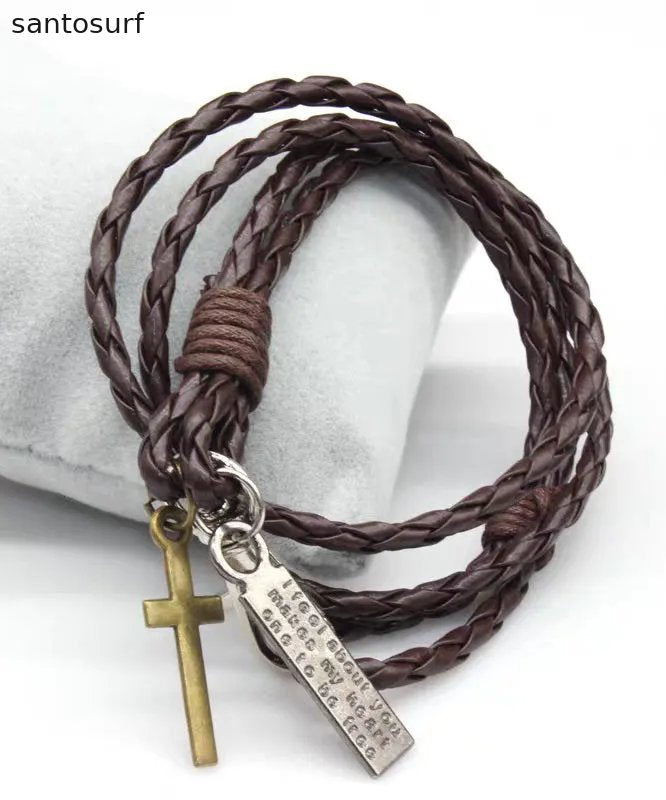 Retro Layering Braided Rope Stainless Steel Charm Bracelet