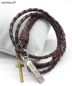 Retro Layering Braided Rope Stainless Steel Charm Bracelet