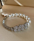 Classic Silver Blossoms Zircon Pearl Bracelet
