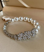 Classic Silver Blossoms Zircon Pearl Bracelet