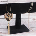 Leopard Heart Tassel Pendant Necklace