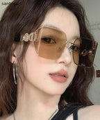 Vogue Black Metal UV Protection Hollow Out Sunglasses