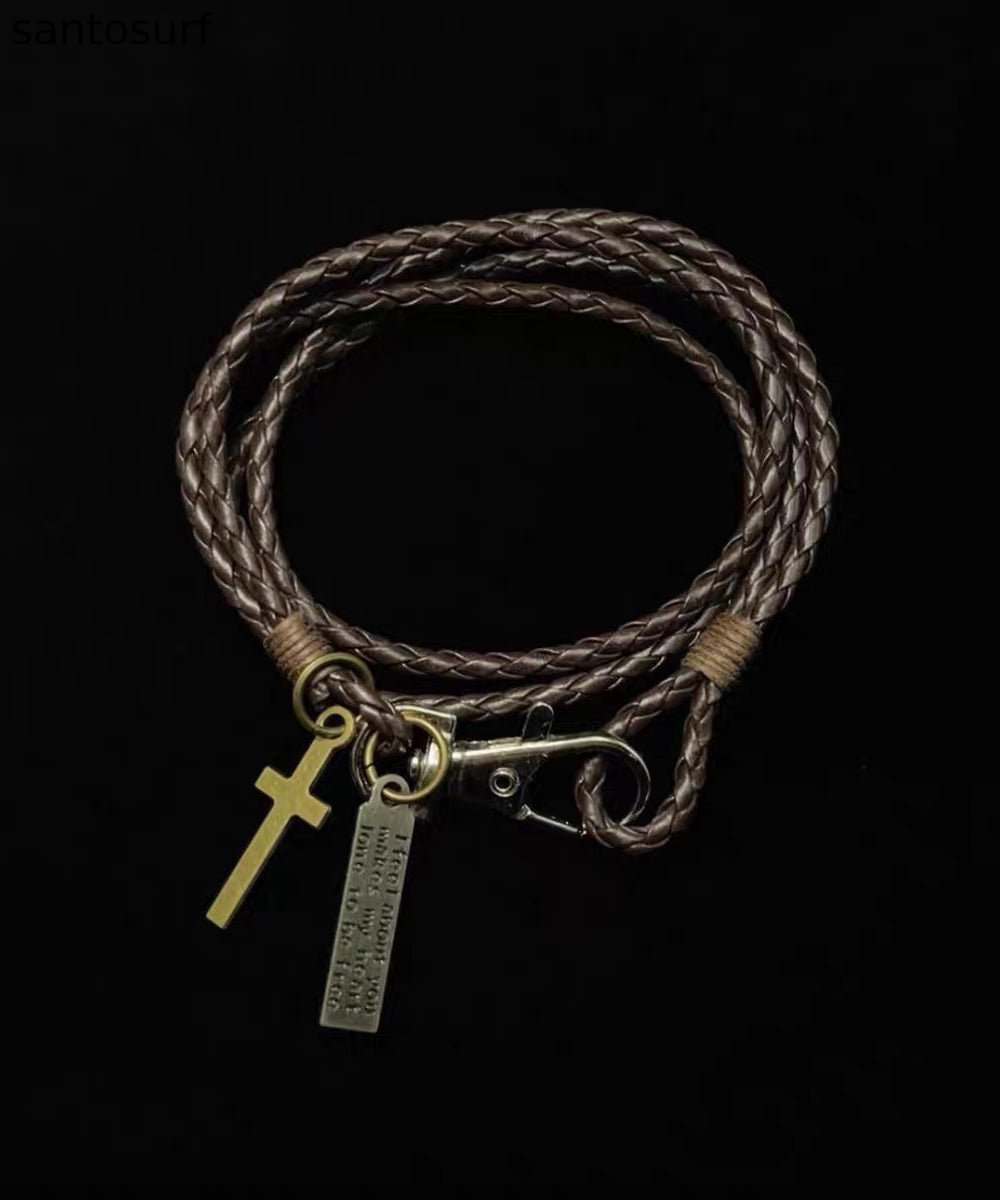 Retro Layering Braided Rope Stainless Steel Charm Bracelet